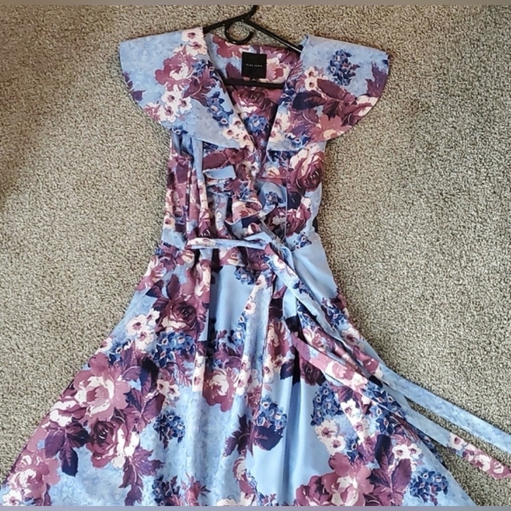 Alex Marie Asymmetrical Floral Dress in Blue and Purple - Picture 3 of 4